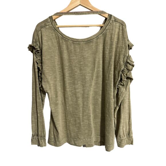 Pilcro Anthroplogie Olive Ruffle Shoulder Long Sleeve Tee Medium - Picture 1 of 5